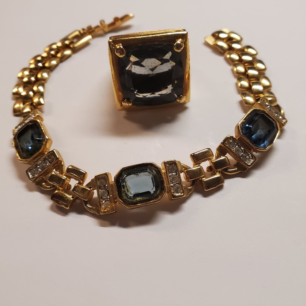BC Lind Topaz and Rhinestones Bracelet 7in. 14KGF/Topaz Ring  size 6. Un…